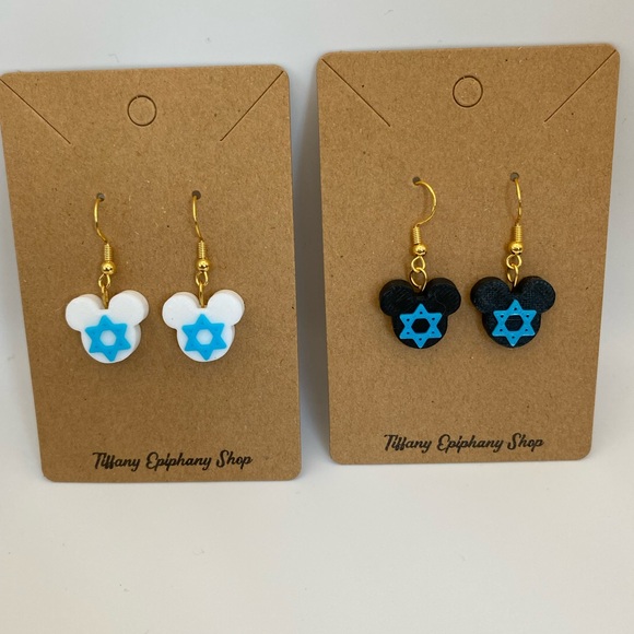 One pair Hanukkah Mickey Earrings Handmade NWT - Picture 6 of 15